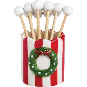 Mud Pie Christmas Santa Toothpick Caddy Set(Wreath)