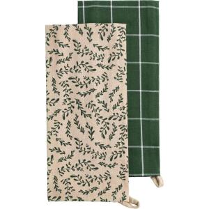 Mud Pie Christmas Set of Two Pine Sprig White Christmas Towel