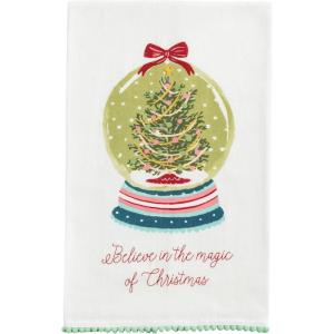 Mud Pie Christmas Snowglobe Pom Trim Towel