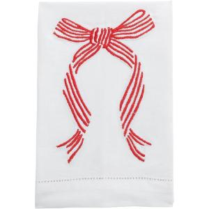 Mud Pie Christmas Striped Bow Embroidered Towel