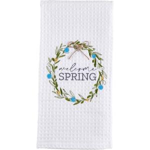 Mud Pie Easter Embroidered Bunny Floral Towel(Welcome Spring)