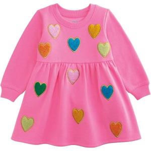 Mud Pie Girls’ Mud Pie Kids Boucle Heart Sweatshirt Dress(Pink)