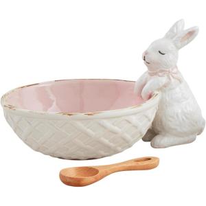 Mud Pie Pink Bunny Candy Dish Set; bowl 4″ x 5″ | spoon 3 1/2″(Pink)