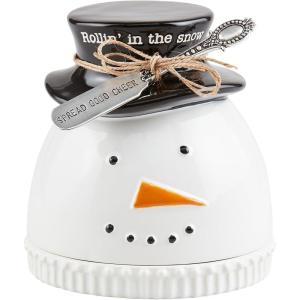 Mud Pie Snowman Cloche Spreader Set; cloche 6 1/2″ x 5 1/2″ dia | spreader 5″