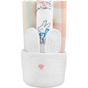 Mud Pie Blue Bunny Basket Towel Set; Towel 12″ x 12″ | Basket 4 1/2″ x 4″ Dia