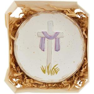 Mud Pie White Cross Boxed Trinket Dish; 4 1/2″ dia(White)