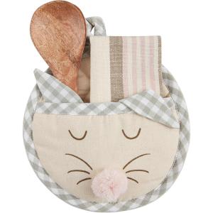 Mud Pie Bunny Pot Holder Set, Circle; 8″ Dia