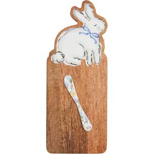 Mud Pie Bunny Wood Board Set; board 14″ x 5 3/4″ | spreader 5 1/2″