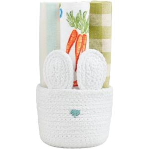 Mud Pie Green Carrot Basket Towel Set; Towel 12″ x 12″ | Basket 4 1/2″ x 4″ Dia