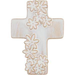 Mud Pie Lg Ceramic Flower Cross; 7″ X 4 3/4″