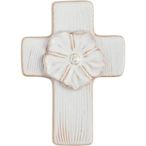 Mud Pie Sm Ceramic Flower Cross; 5 1/2″ X 3 3/4″