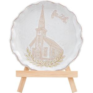 Mud Pie Spring Plate On Easel, Church; 7″ dia(Church)