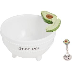 Mud Pie Green Ceramic Guacamole Dip Bowl Set(Green)