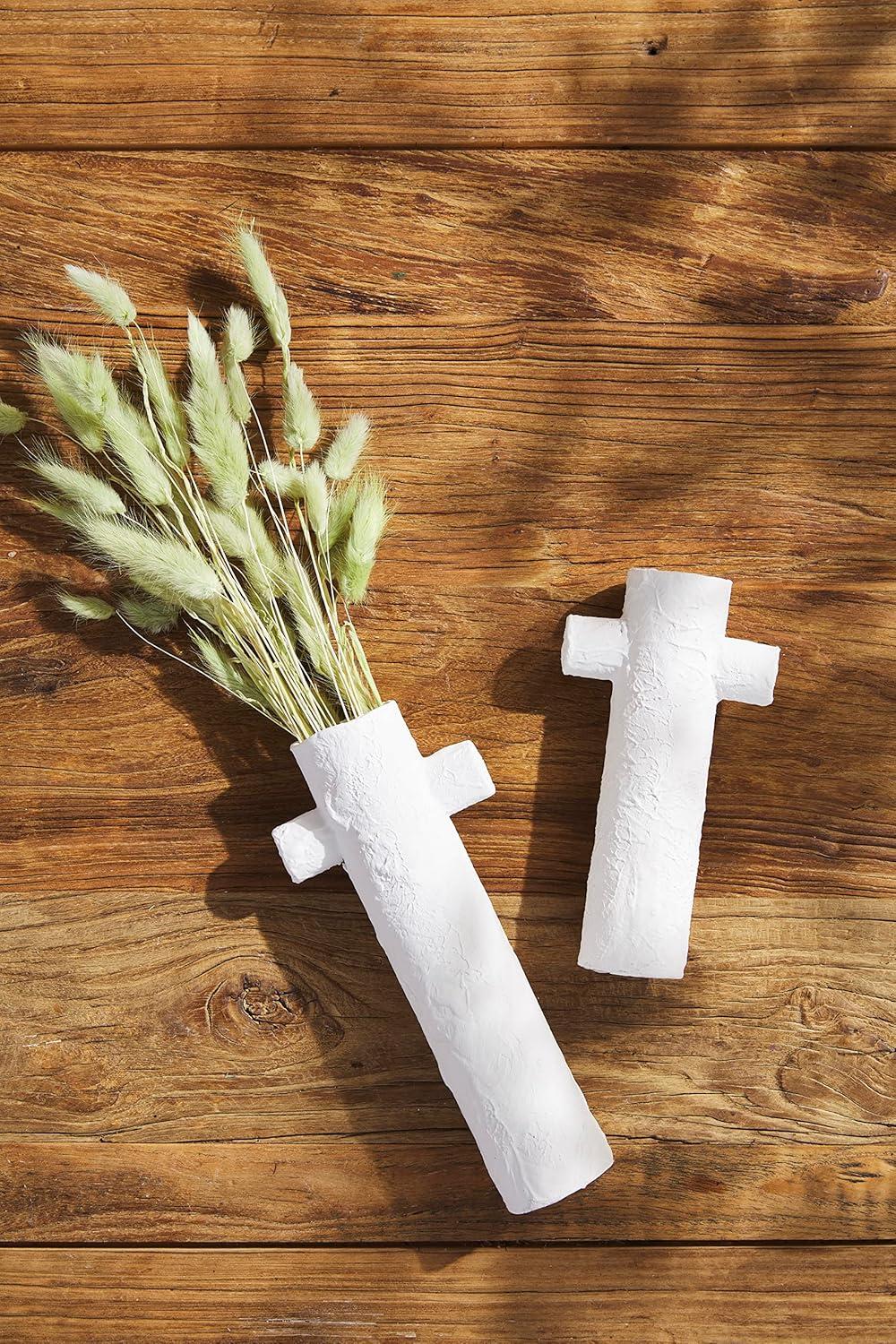Mud Pie Short Paper Mache Cross Vase, 7″ x 3 1/2″,Cream - Mud Pie