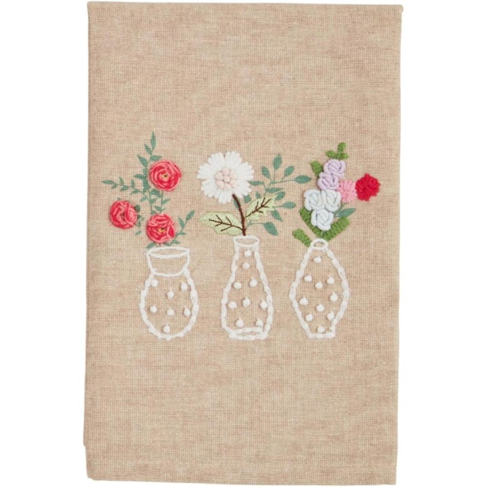 image:imageMud Pie 3 Vase Flower Embroidery Towel 21 x 14