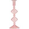 Mud Pie Pink Glass Taper Holder; 9 3/4″