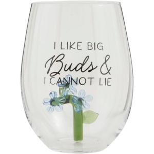 Mud Pie Blue Flower Icon Wine Glass; 16 oz(Blue)
