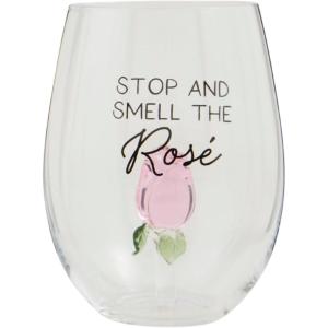 Mud Pie Blue Flower Icon Wine Glass; 16 oz(Pink)
