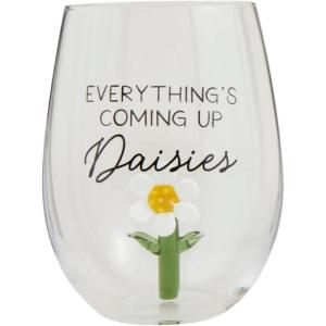 Mud Pie Blue Flower Icon Wine Glass; 16 oz(White)