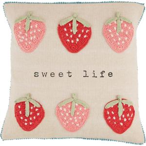 Mud Pie Crochet Strawberry Pillow; 18″ x 18″