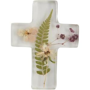 Mud Pie Dried Flower Resin Cross W Fern; 5″ X 3 3/4″