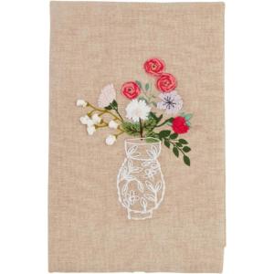 Mud Pie Flower Stems Embroidery Towel; 21″ x 14″(Flower in Vase)
