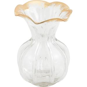 Mud Pie Ruffled Gold Glass Vase, Large, 7 1/2″ x 7″ Dia(Clear)