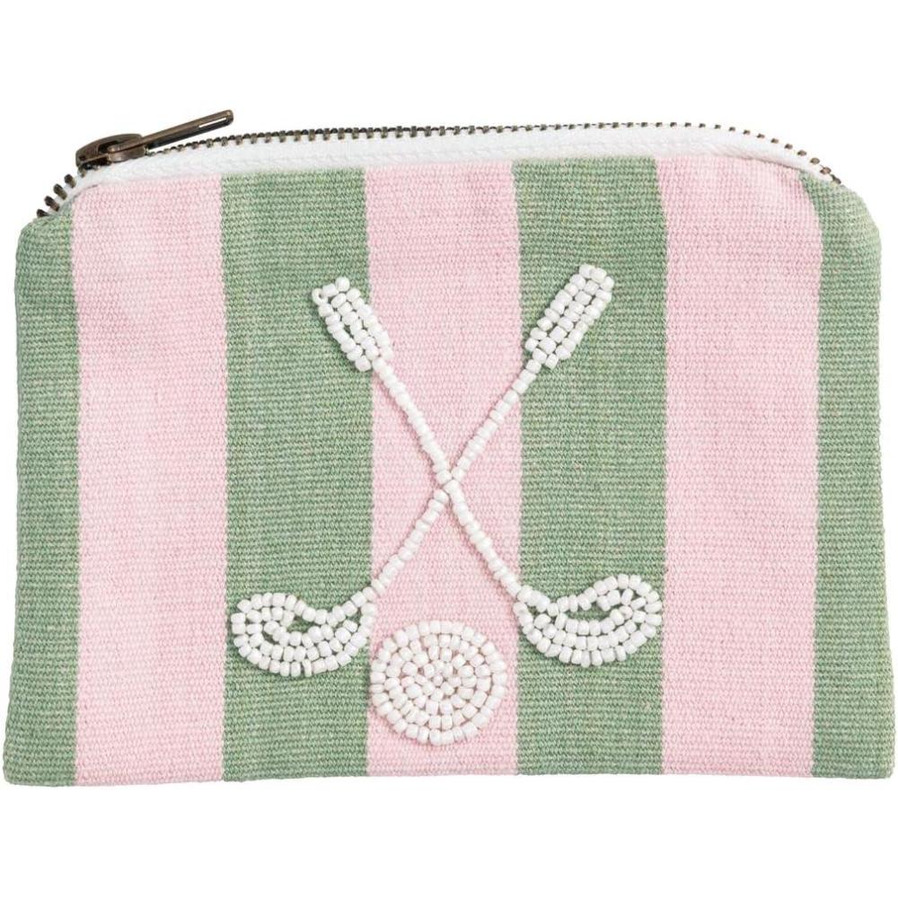 image:imageMud Pie Pink Stripe Golf Beaded PouchPink