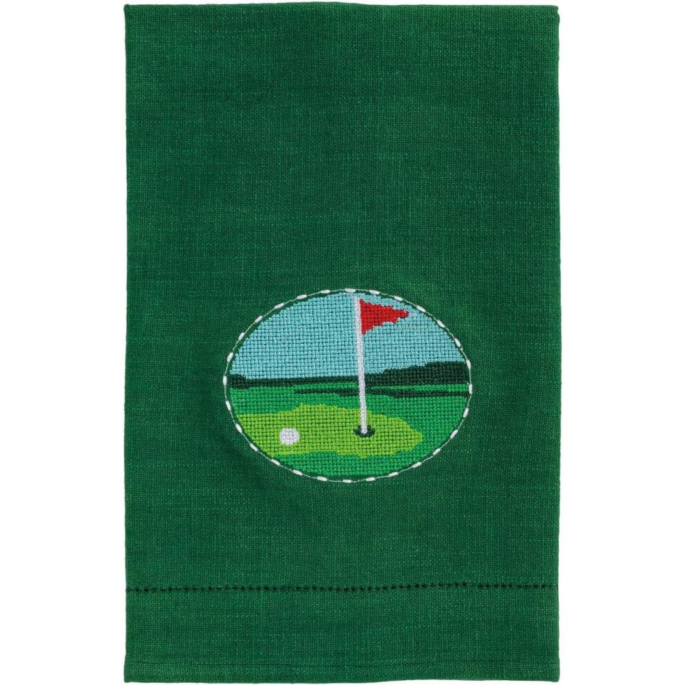 image:imageMud Pie White Cotton Golfer Needlepoint TowelGreen Golf Flag