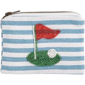Mud Pie Pink Stripe Golf Beaded Pouch(Blue)