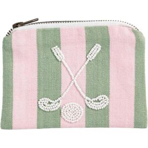 Mud Pie Pink Stripe Golf Beaded Pouch(Pink)
