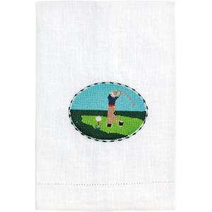 Mud Pie White Cotton Golfer Needlepoint Towel(Golfer)