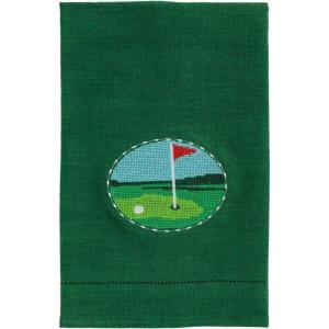 Mud Pie White Cotton Golfer Needlepoint Towel(Green Golf Flag)