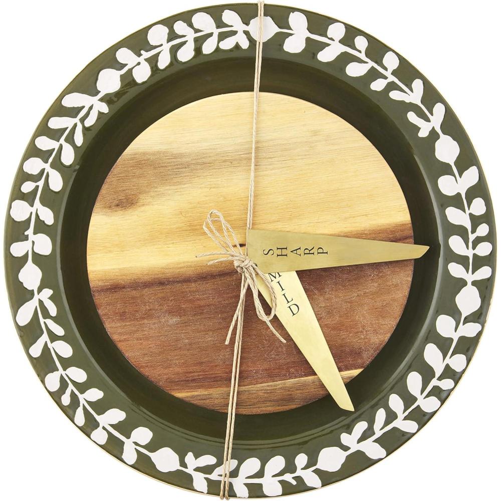 image:imageMud Pie 4 Piece Cheese Serving Set with Stoneware Plate Wood Board and Cheese MarkersGreen