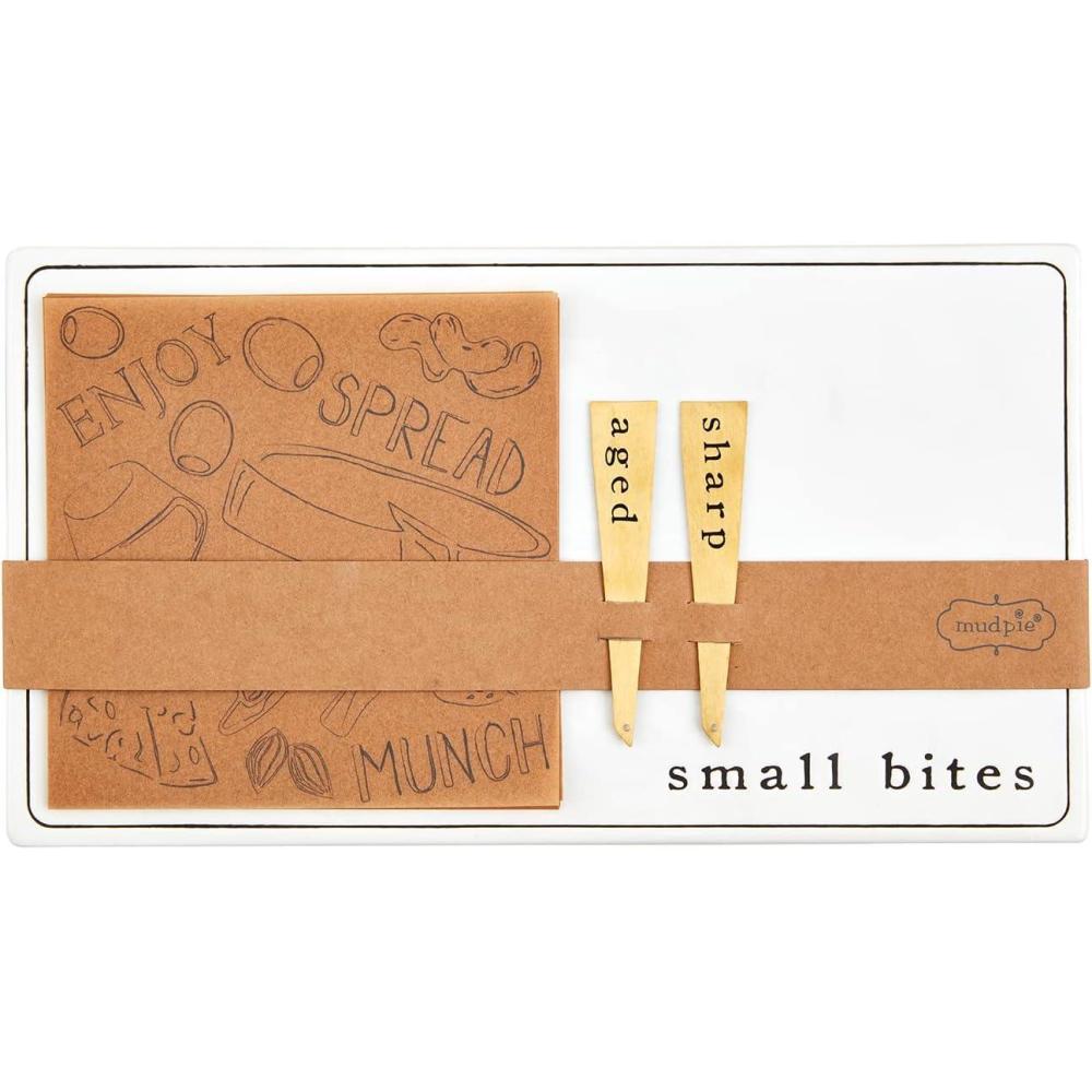 image:imageMud Pie Cheese Cutting Board Set tray 7 x 12 12 paper 6 x 6 markers 4 WHITE
