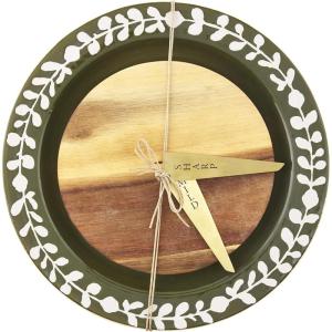 Mud Pie 4 Piece Cheese Serving Set with Stoneware Plate, Wood Board and Cheese Markers,Green