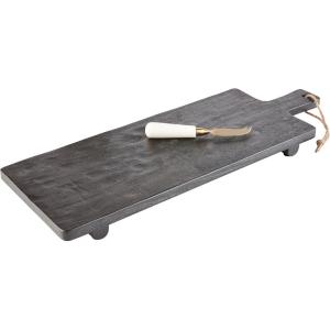 Mud Pie Black Footed Serving Board Set; board 8″ x 21 1/2″ | knife 5 1/2″
