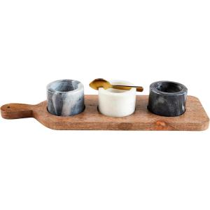 Mud Pie Marble Bowls On Tray Set; board 4 3/4″ x 15 1/2″ | cup 2″ x 2 3/4″ dia | spoon 4″
