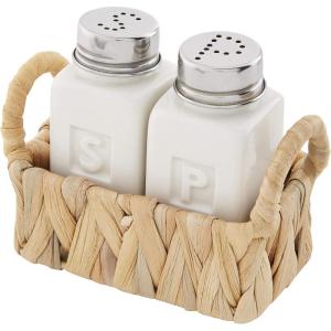 Mud Pie Salt and Pepper Water Hyacinth, assembled 3″ x 4″, Brown