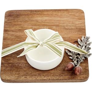 Mud Pie Wooden Acorn Board Set, board 8 1/2″ x 8 1/2″ | cup 2″ x 3″ dia