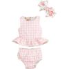 Mud Pie Baby Girls’ Mud Pie Reversible Swimsuit & Headband Set(Pink)