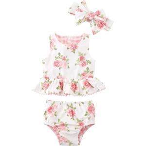 Mud Pie Baby Girls’ Mud Pie Reversible Swimsuit & Headband Set(Pink)