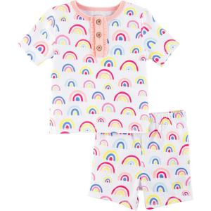 Mud Pie Girls Kids Pajama Set, Rainbow, 24M/2T