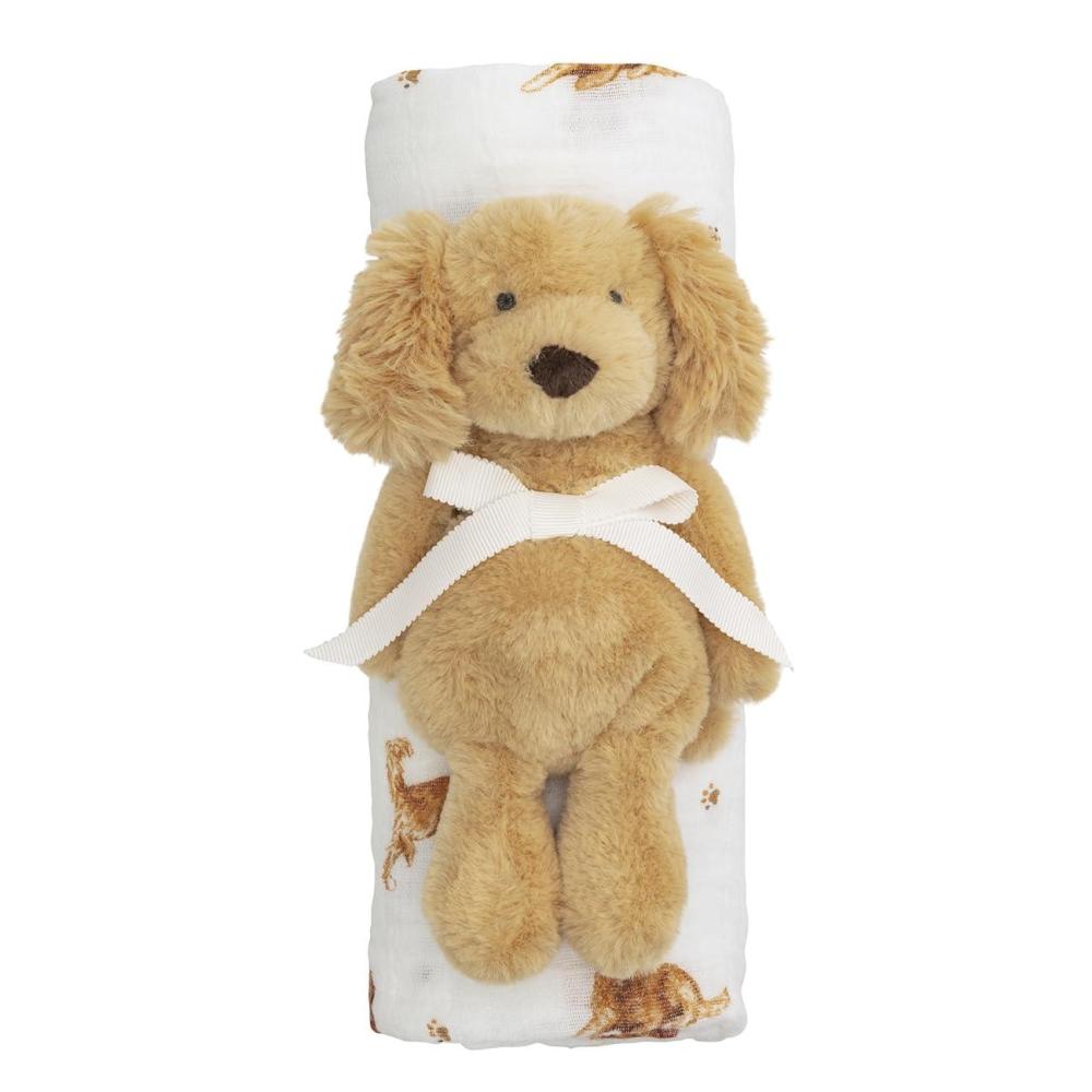 image:imageMud Pie Golden Retriever Dog Baby Swaddle amp Rattle SetGolden Retriever