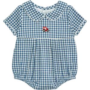 Mud Pie Baby Boy Farm Icon Gingham Bubble(Navy)