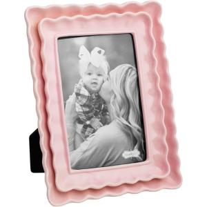 Mud Pie Rectangle Pink Scallop Wood Frame(8″ x 6 1/4″)