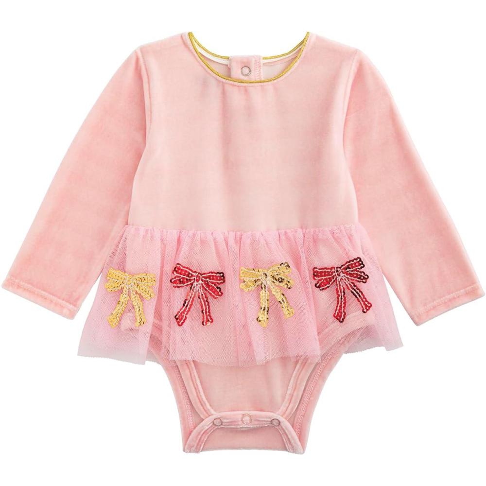 image:imageMud Pie Baby Girls Kids Christmas Velour Sequin Bow Tutu CrawlerPink