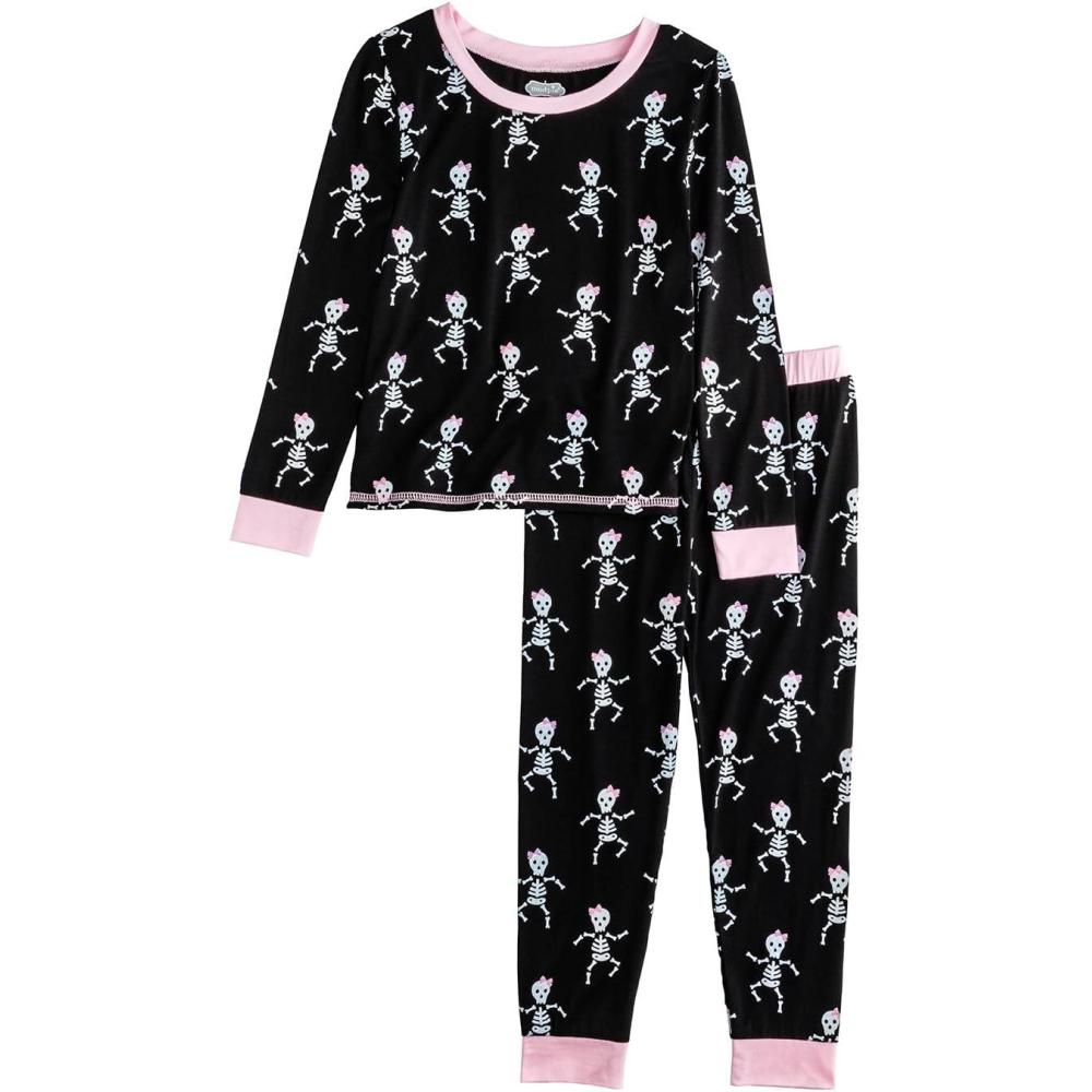 image:imageMud Pie Girls Girl Halloween Skeleton Glow PjsBlack
