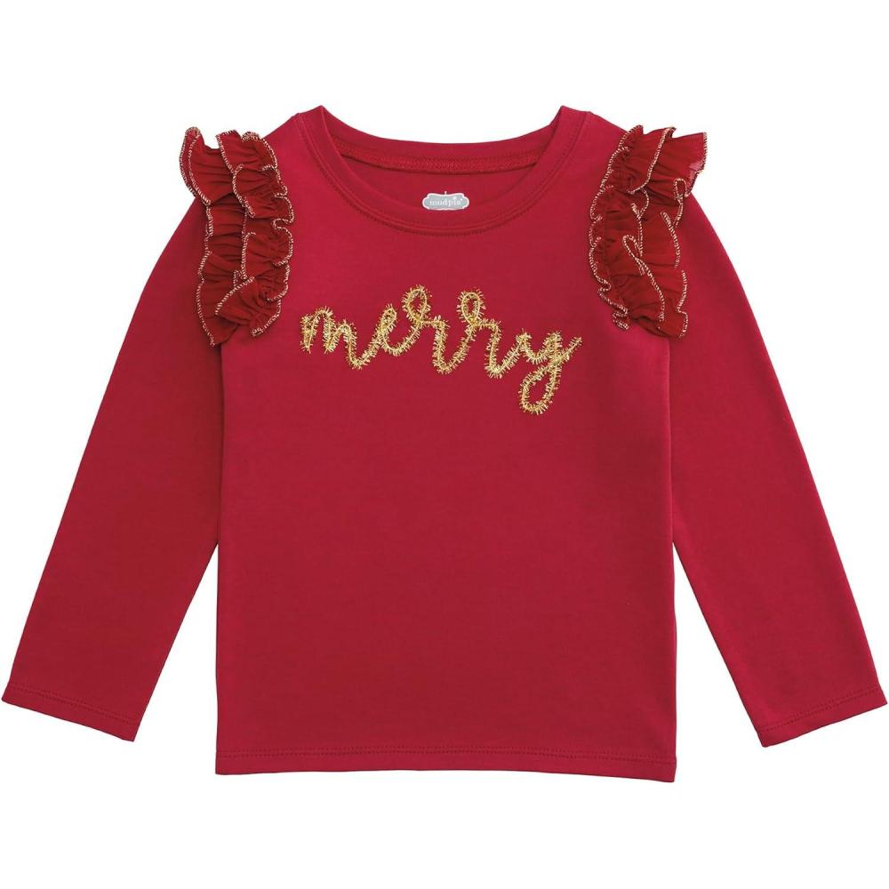 image:imageMud Pie Girls Kids Christmas Holiday Tinsel Long Sleeve ShirtRed