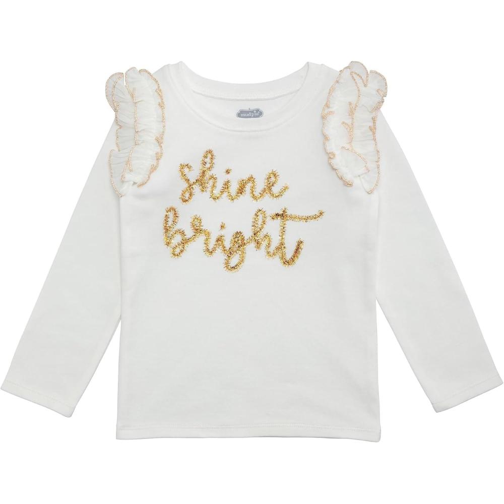 image:imageMud Pie Girls Kids Christmas Holiday Tinsel Long Sleeve ShirtWhite